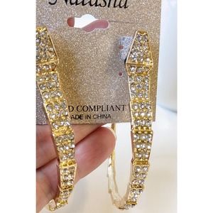 New Natasha rhinestone stone stones accent gold tone hoop earrings